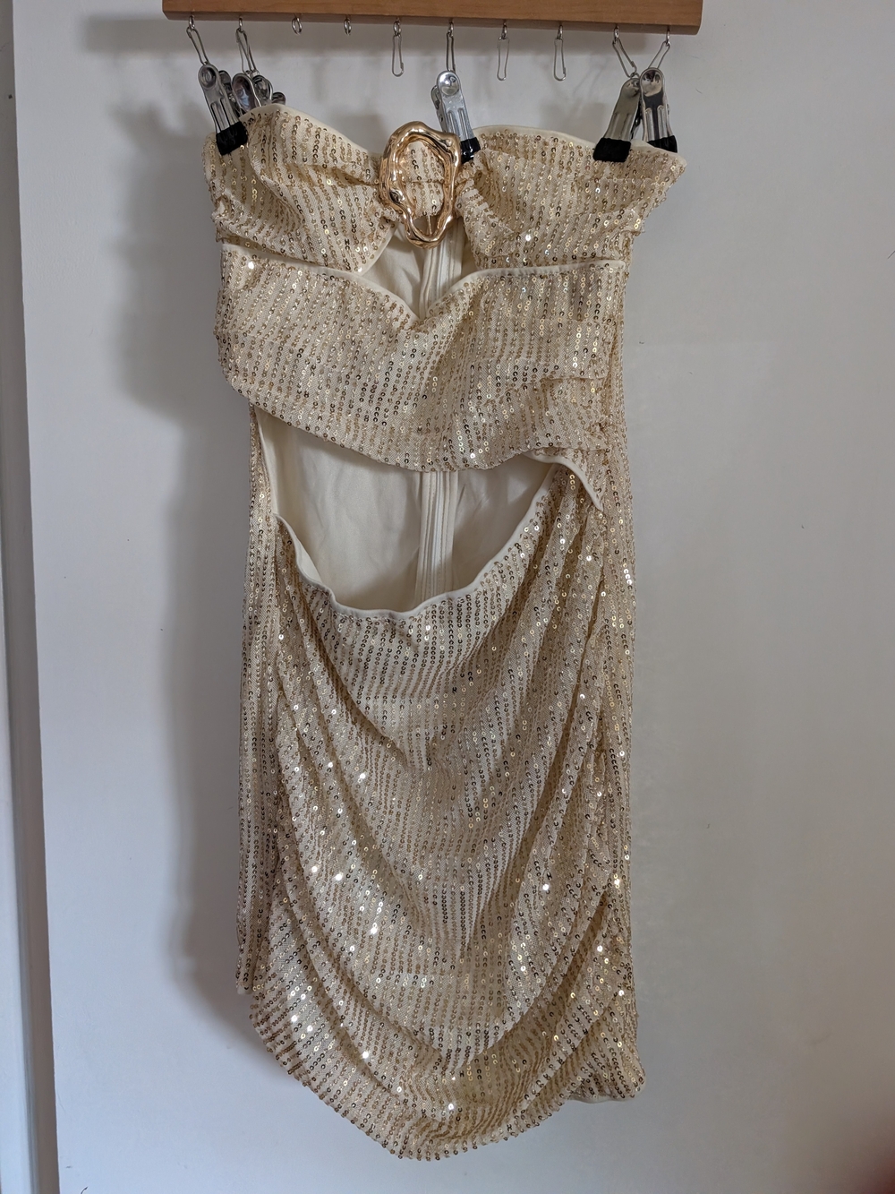 Strapless Sequin Midi Dress in Champagne